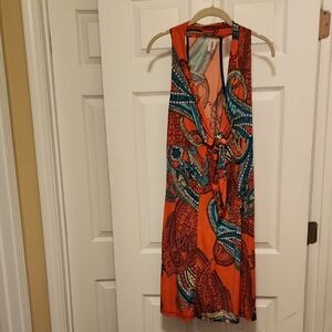 Purple Rain Orange Paisley Backless Tie-Front Dress